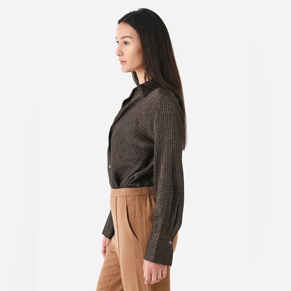 Vince • Houndstooth Silk Long Sleeve Blouse - Picture 2 of 12